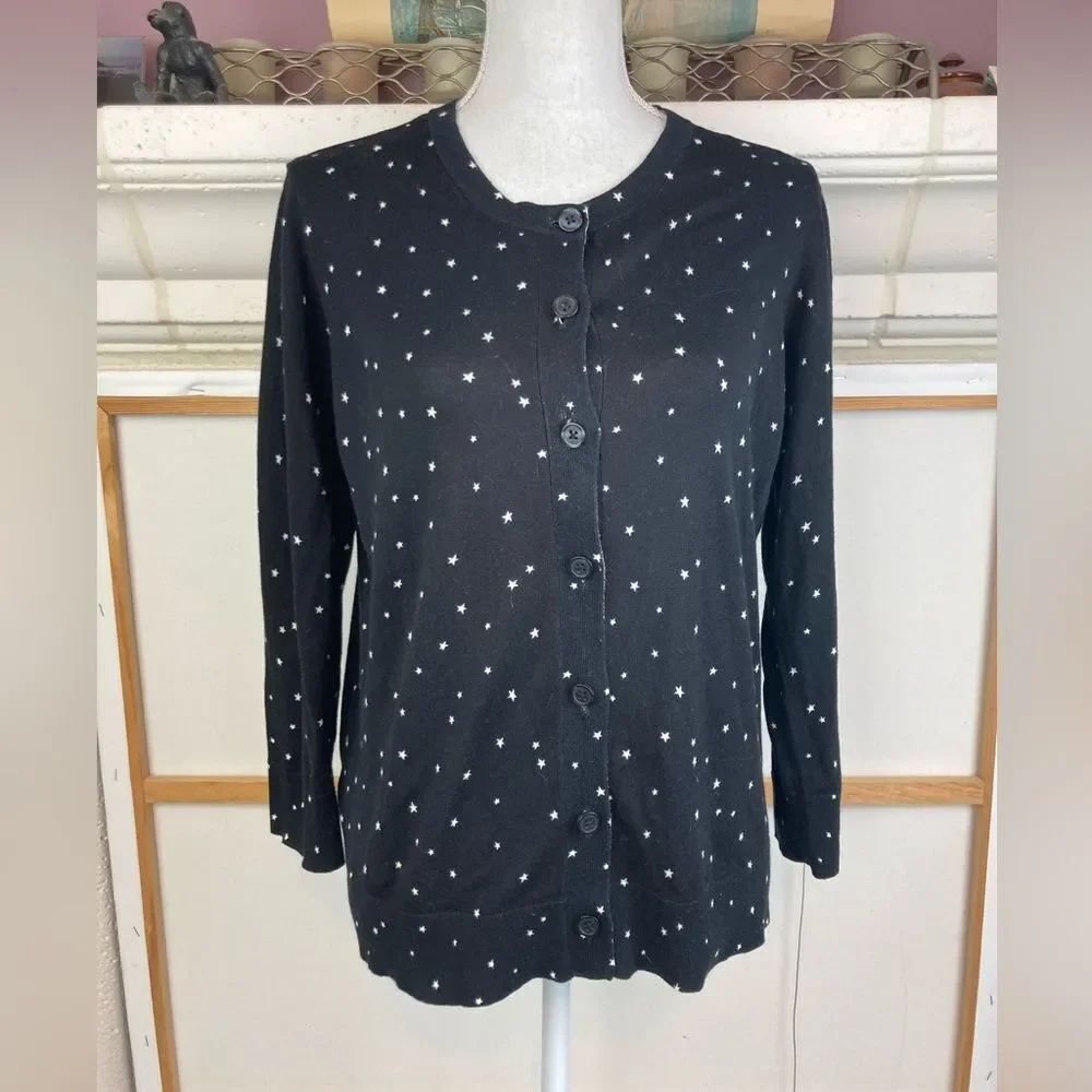 LOFT cardigan, stars on black background